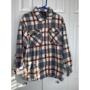 HFX Shacket Shirt Jacket Women's Rust Gray Plaid Heavy Flannel Snap Front Sz M